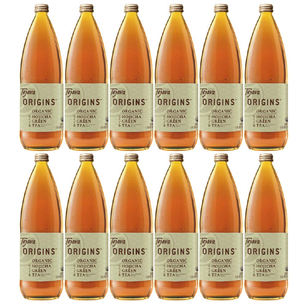 Tejava Origins Hojicha Green Iced Tea  12 Pack  1 Liter Glass Bottles  Unsweetened  USDA Organic  Non-GMO  Kosher  No Sugar or Sweeteners  Brewed in Small Batches