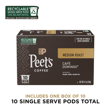 Peets Coffee Medium Roast K-Cup Pods - Cafe Domingo, 10 Count, Pack of 1, Model 0785357024687