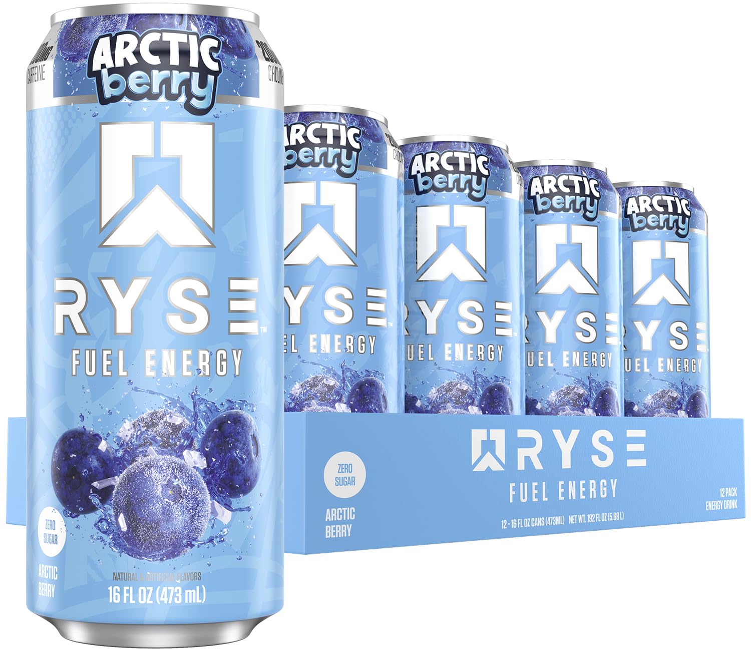 RYSE Fuel Energy Drink - Arctic Berry - Sugar Free, Vegan - 200mg Caffeine - 16 fl oz Cans (12-Pack)