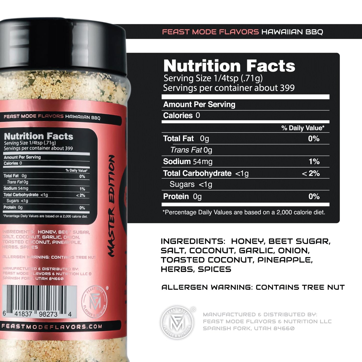 Hawaiian Bbq Seasoning | Feast Mode Flavors 10Oz Master Edition | Low Sodium | Low Calorie | Zero Artificial Fillers Binders Or