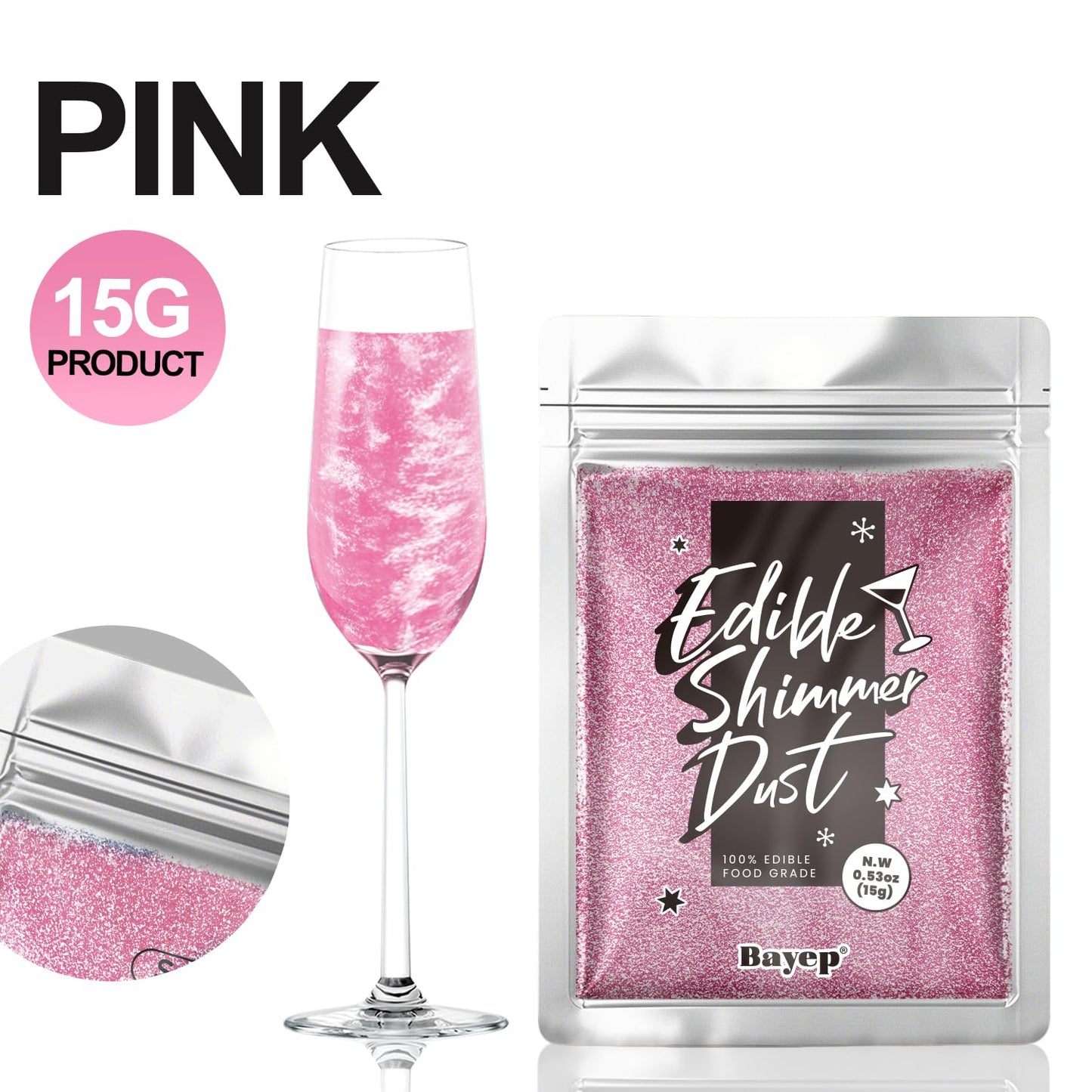 Pink Edible Glitter For Cocktails Easter Luster Dust Cake Glitter 15G Food Grade Drinks Shimmer Powdered For Cake Cupcake Fondan