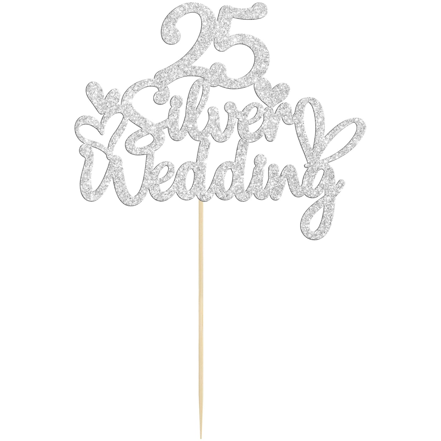 Gyufise 1Pcs 25Th Wedding Anniversary Cake Toppers Silver Glitter 25Th Wedding Anniversary Heart Cake Decoration For Celebration
