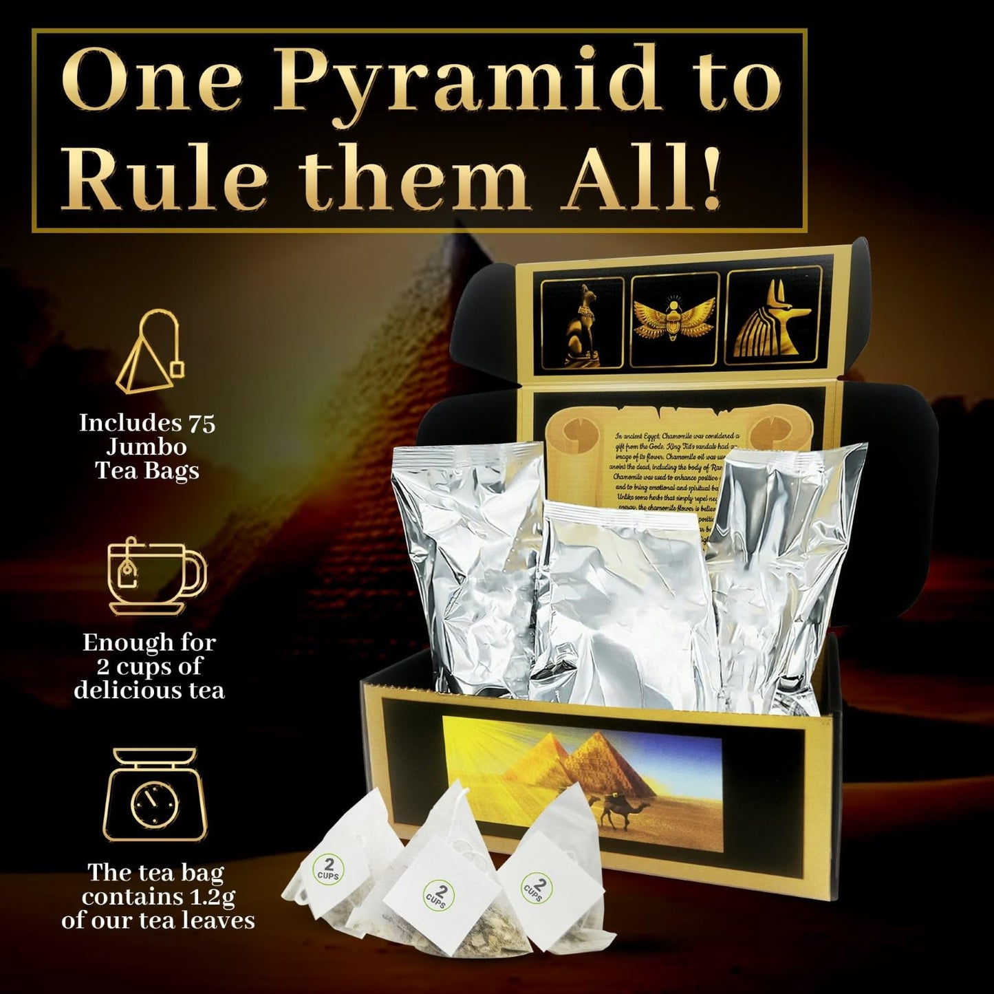 ACTIONX Legendary-Teas Egyptian Chamomile Tea - 75 Pack Pyramid Tea Bags in Foil Pouches