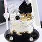 Memovan 26Pcs Man Birthday Cake Topper Black Boho Cake Topper Black Silver Balls Palm Leaves Cake Decorations For Man Boy Bohemi