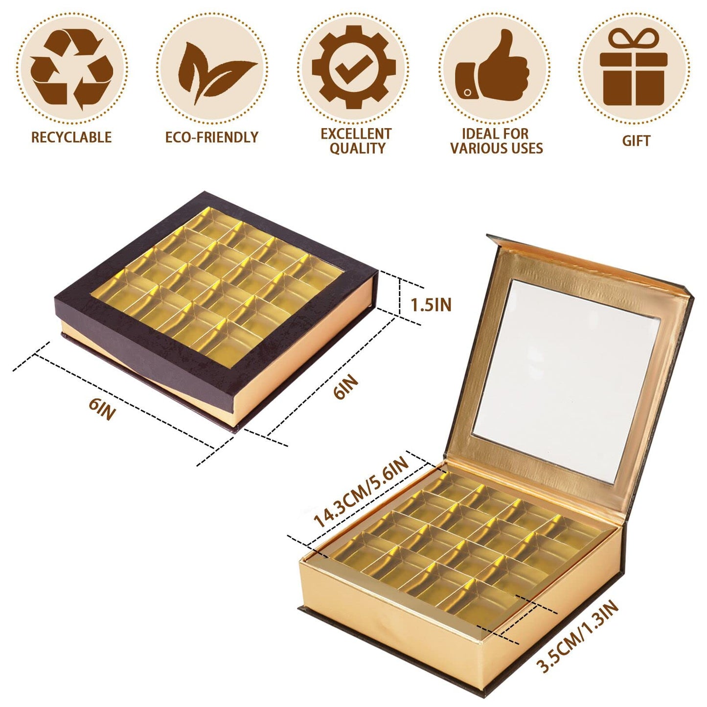 Bumlon Chocolate Boxes Packaging, Empty Truffle Boxes With Window, Chocolate Gift Box Packaging With Dividers And Magnetic Closu