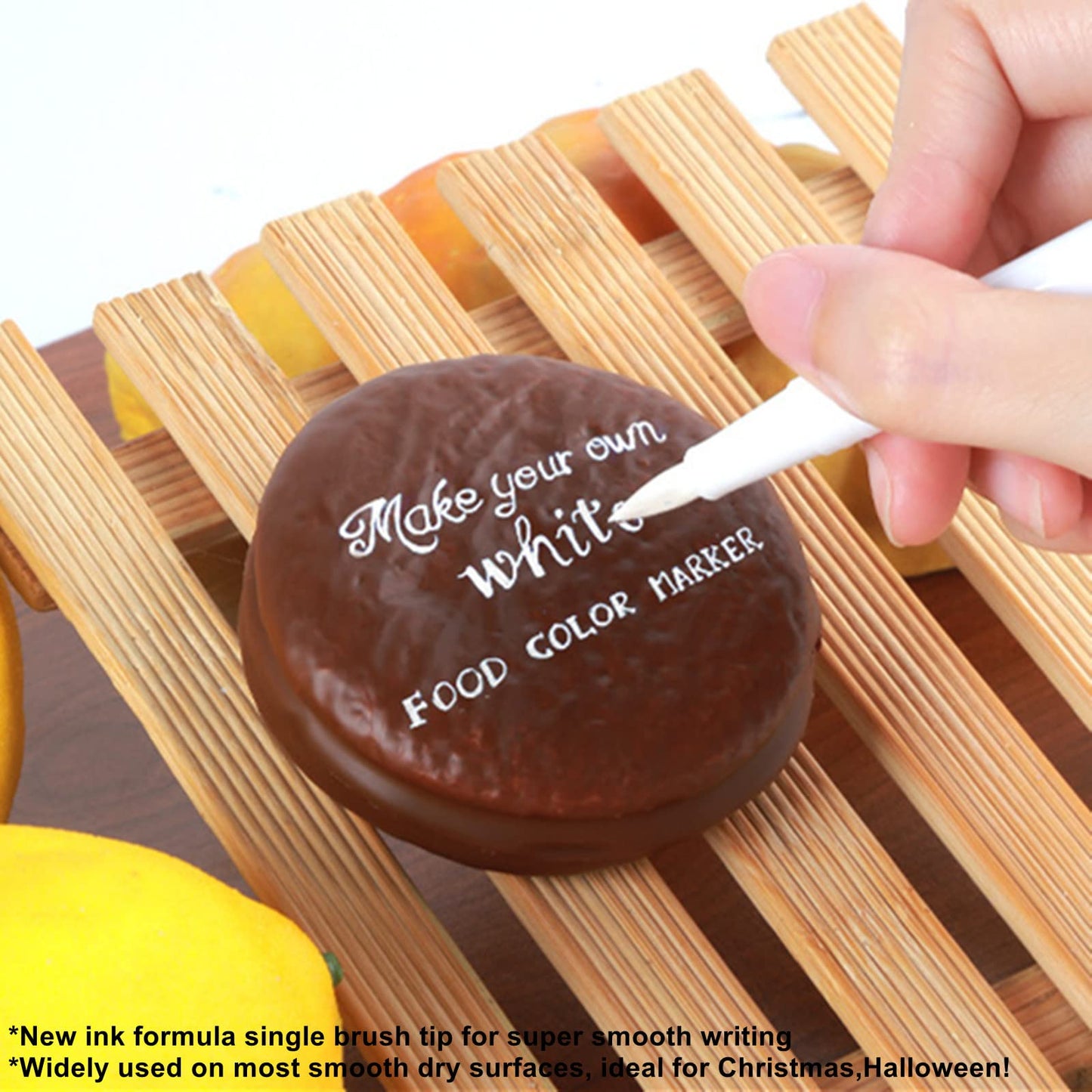 Fanika 2PCS White Edible Markers for Cookie Decorating, Smooth Tip Food Grade Gourmet Writer for Chocolate, Fondant, Macaron, Fo