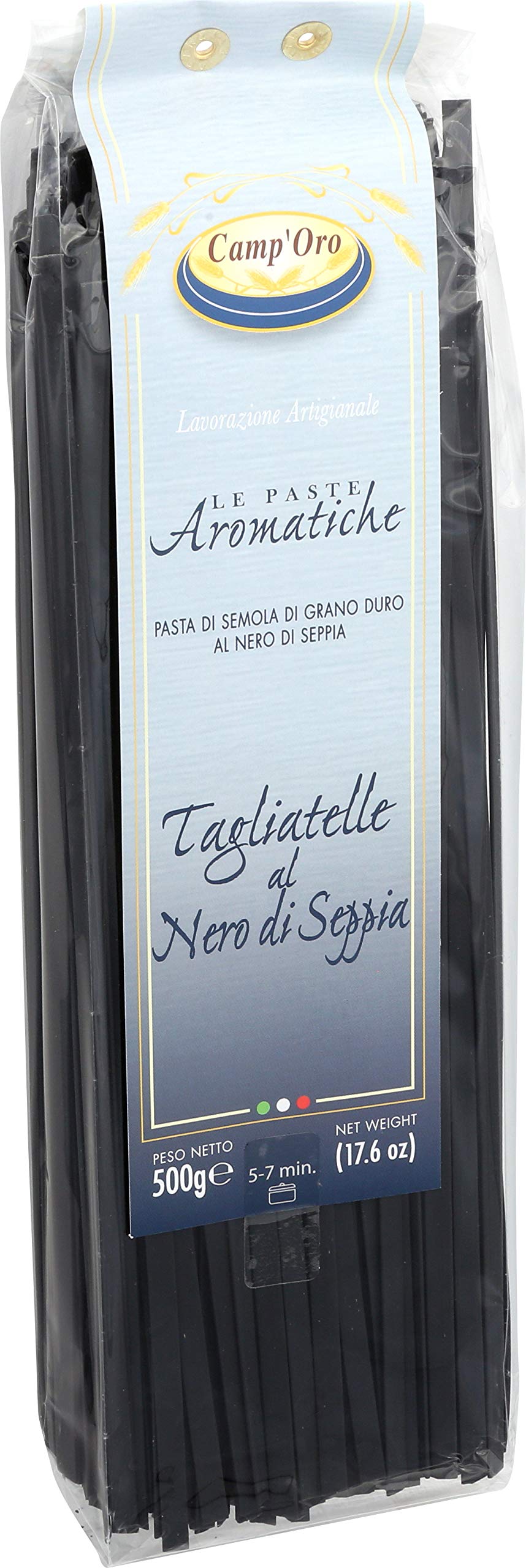 Camp'Oro Black Squid Ink Pasta - 1.1 lb, Gourmet Italian Pasta for Unique Dishes, Rich Flavor, Perfect for Seafood Recipes