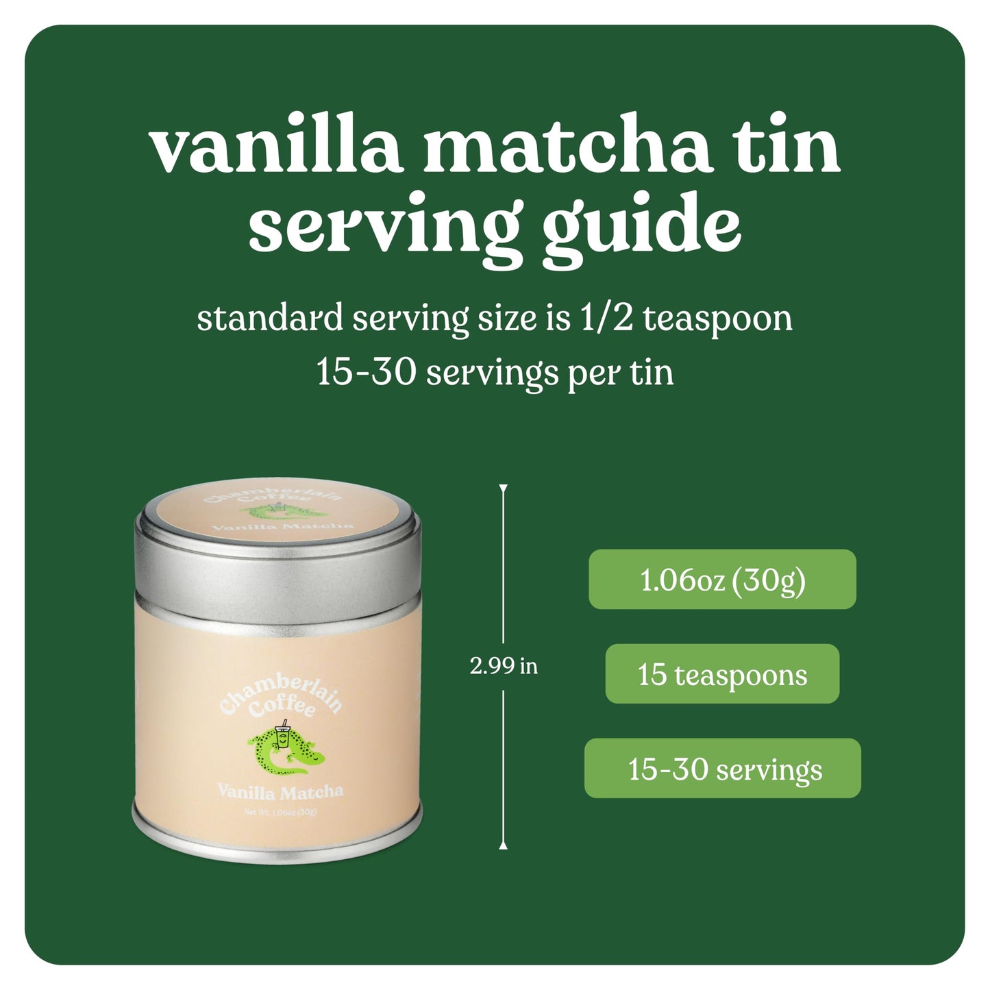 Chamberlain Coffee Vanilla Matcha Green Tea Powder - Madagascar Vanilla + Ceremonial Grade Matcha - Hot Or Iced - Organic, Vegan