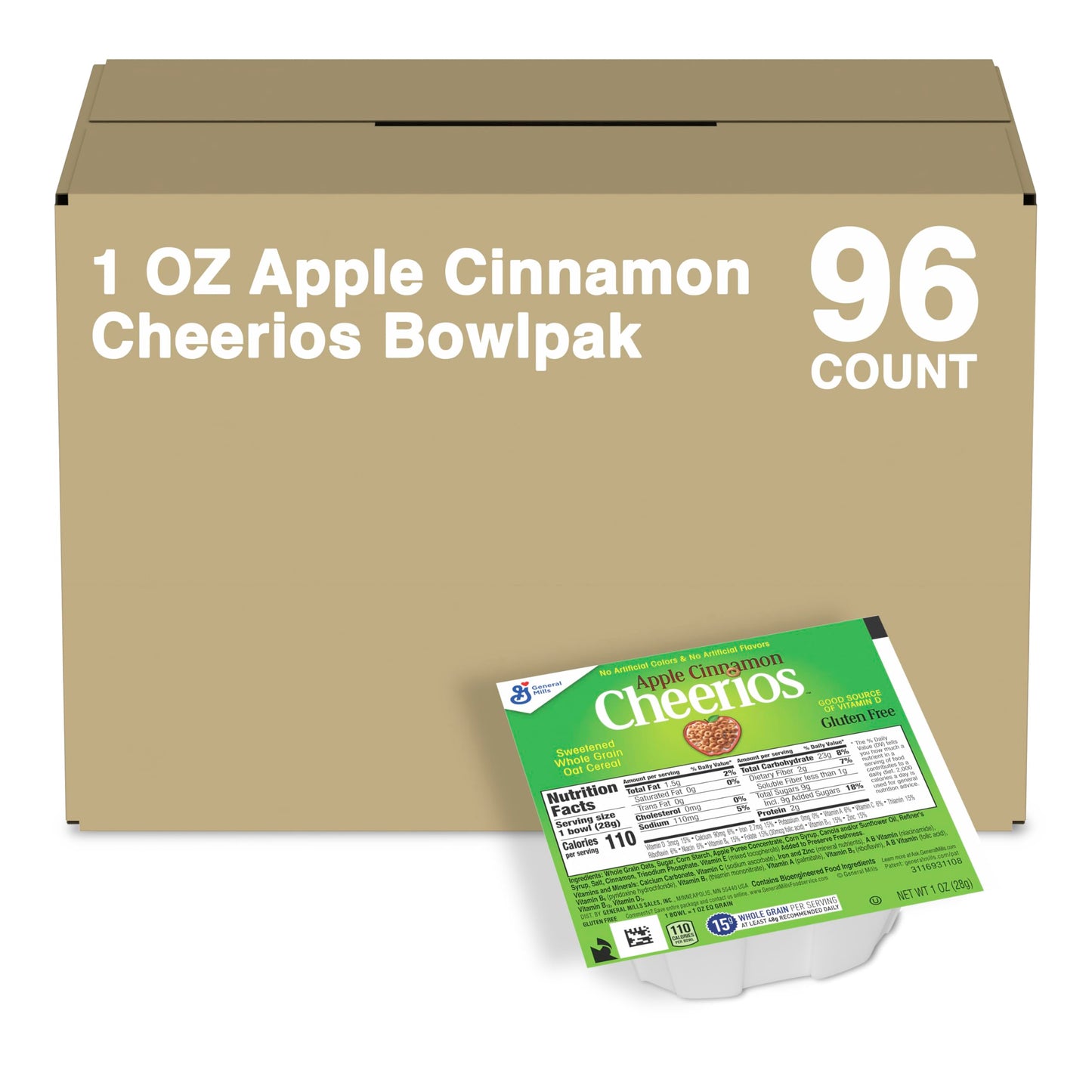 Apple Cinnamon Cheerios Bowl Pak Cereal, 96Count