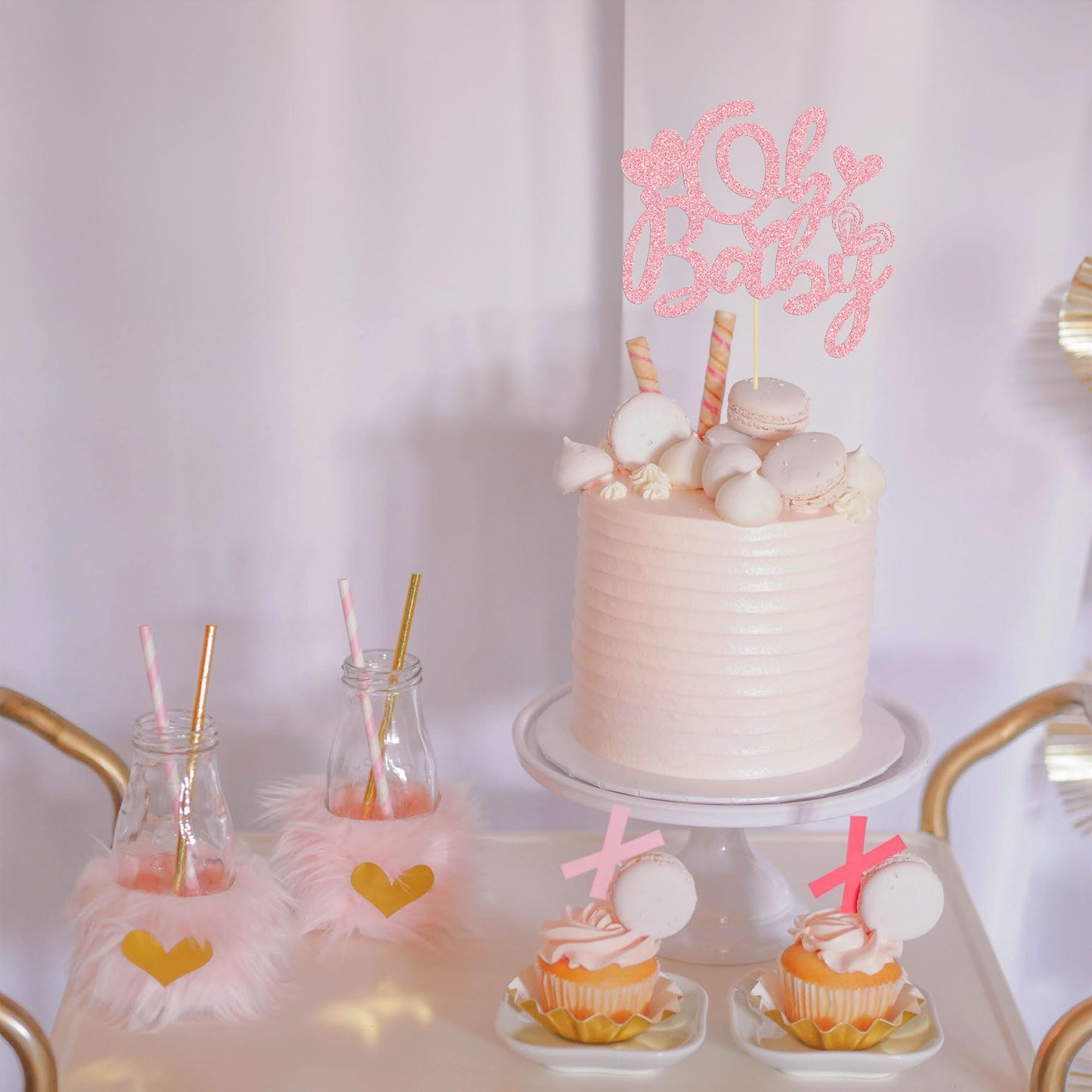 Ephlyn 1Pcs Happy Valentine'S Day Oh Baby Cake Topper Pink Glitter Valentine Babyshower Cake Decorations For Love Valentine'S Da