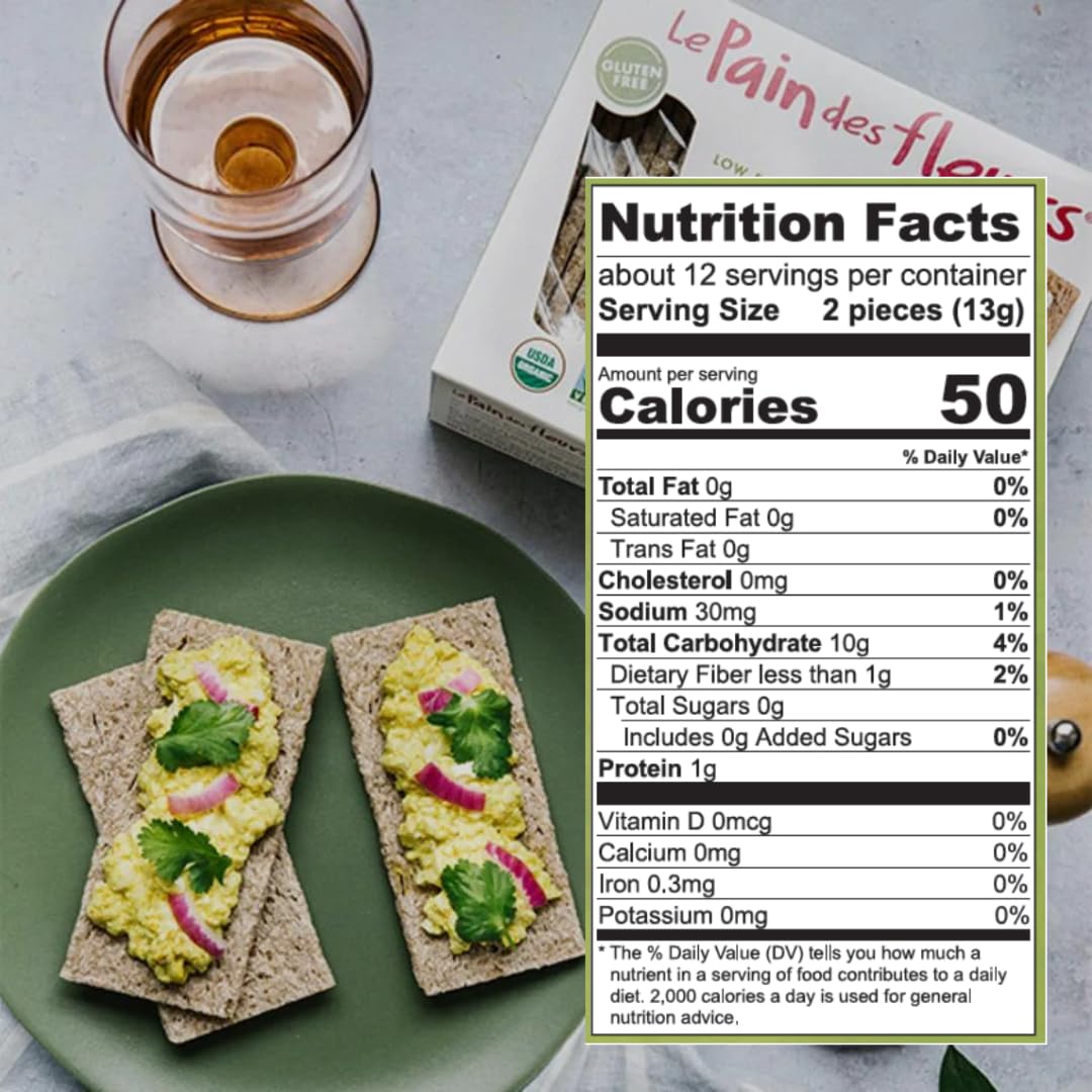 Le Pain Des Fleurs Organic Buckwheat Crispbread | Low Sodium, Low Fat, Vegan Crackers| 6 Pack Of 5.3 Oz Boxes