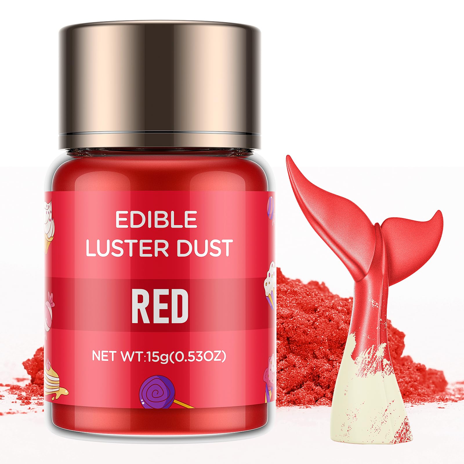 Cherrysea Luster Dust Edible Shimmer Powder - Food Coloring for Cakes, Cookies, and Drinks - 15g Bottle - 5-Red
