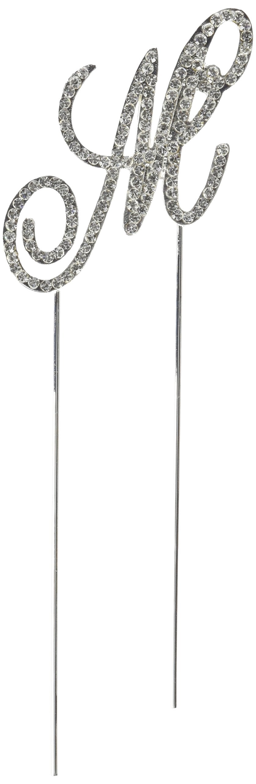 Unik Occasions Victorian Crystal Rhinestone Wedding Cake Topper, Small, Letter M, Silver