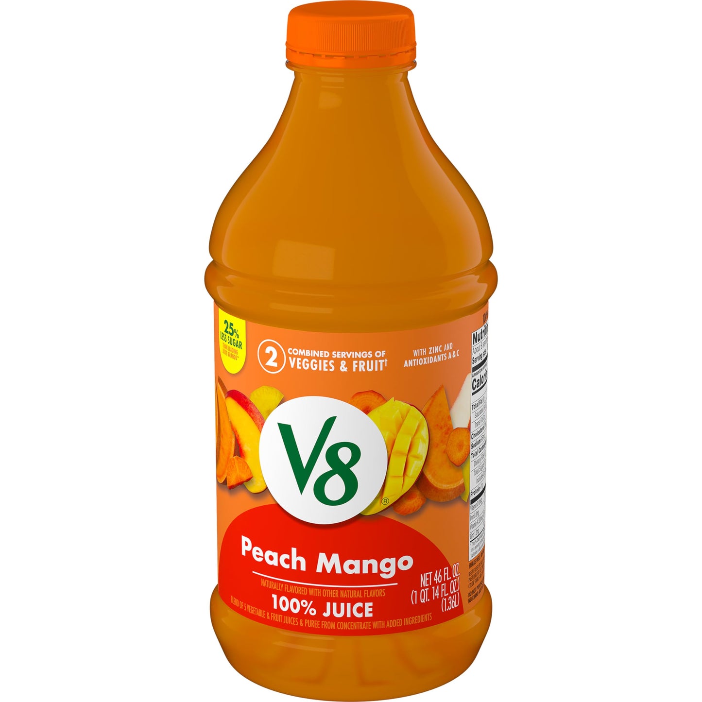 V8 Peach Mango 100% Fruit and Vegetable Juice, 46 fl oz Bottle (6 Pack)