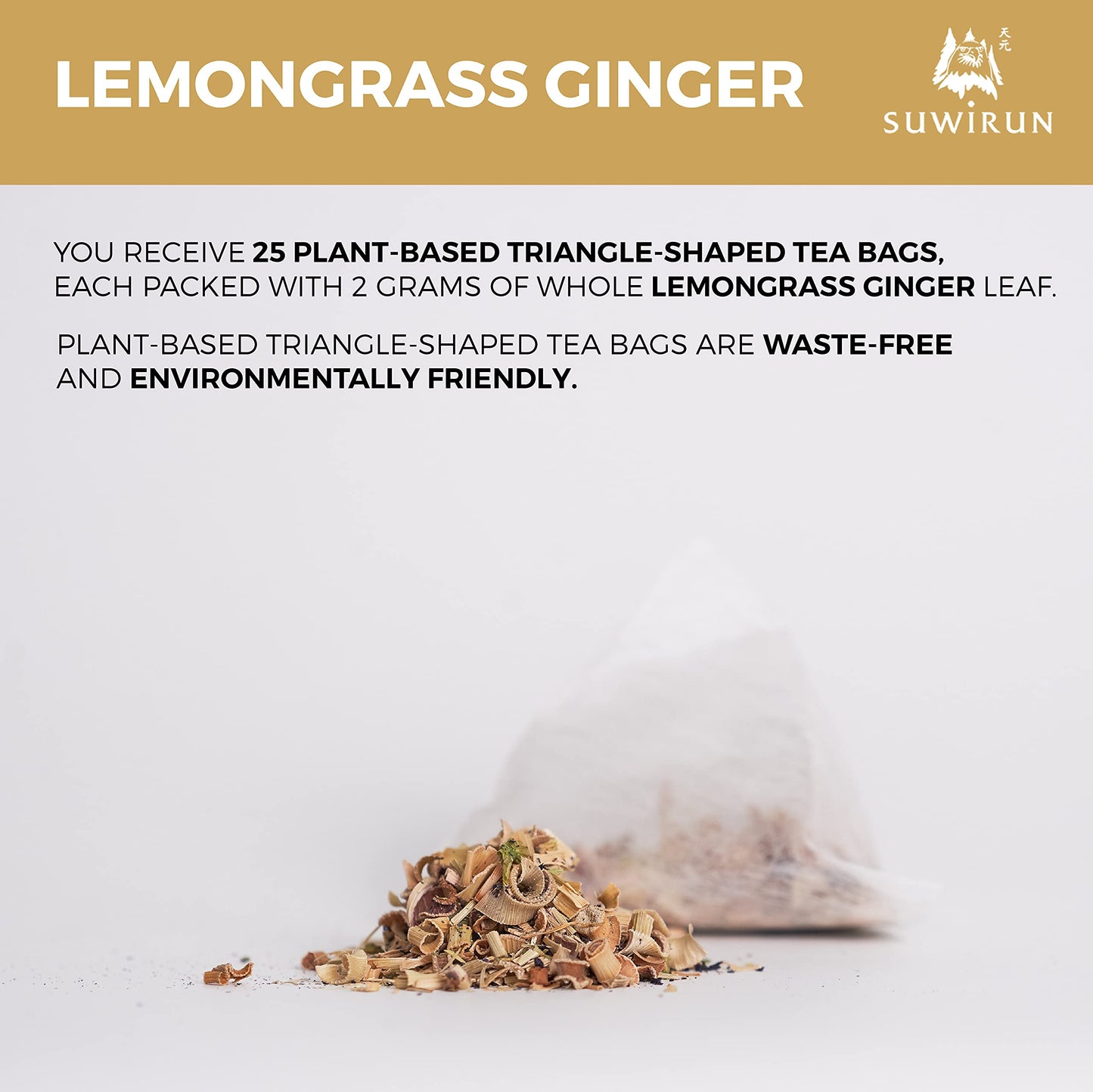 Suwirun Organic Lemongrass And Ginger (25 Tea Bag) - Pure Organic Herbal Tea Thai Herbal Tea Bags Lemongrass Tea Bags And Ginger