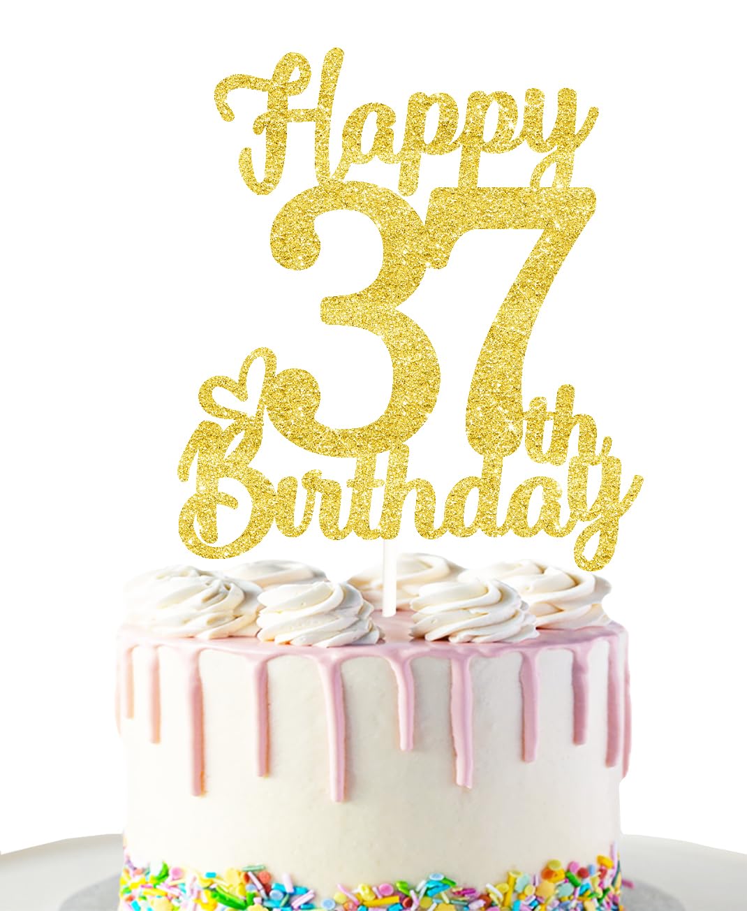 37 Birthday Cake Toppers-Gold Glitter, 37Th Cake Topper For Men,37 Cake Topper For Women, 37Th Birthday Decorations,37Th Birthda