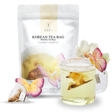 Kkokdam Butterfly Tea Bags - Magnolia Tea Bag - Korean Gift Set, Decaf Tea Bags, Fancy Tea Bags, Unique Tea Bags, Iced Tea Bags