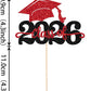 YCTHUNFISH Graduation Cake Topper - Class of 2026 Glitter Cap Decoration, Black & Red, Bamboo Material