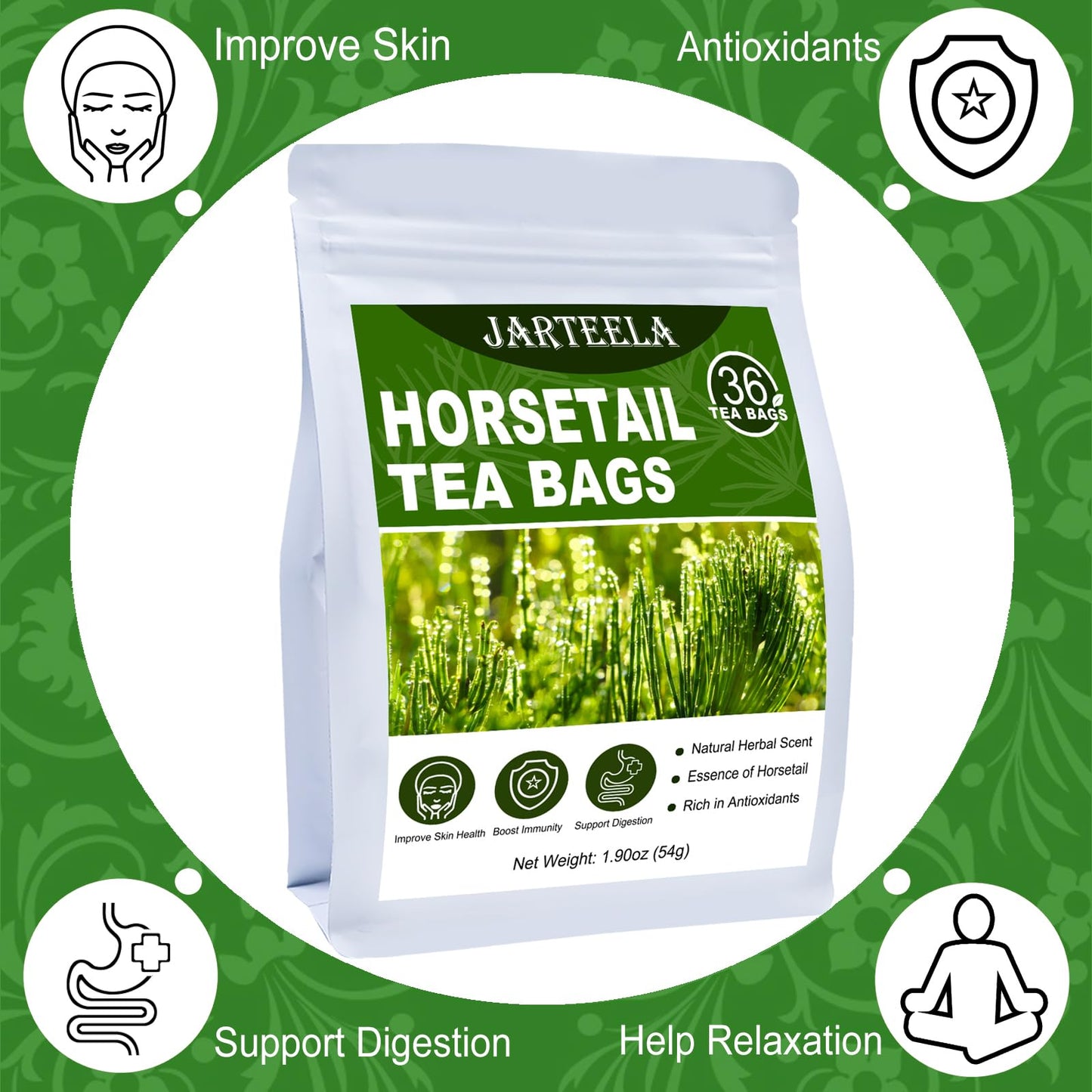Jarteela Horsetail Tea Bag - Premium Dried Herbs - Non-GMO - Caffeine-free - 36 Count