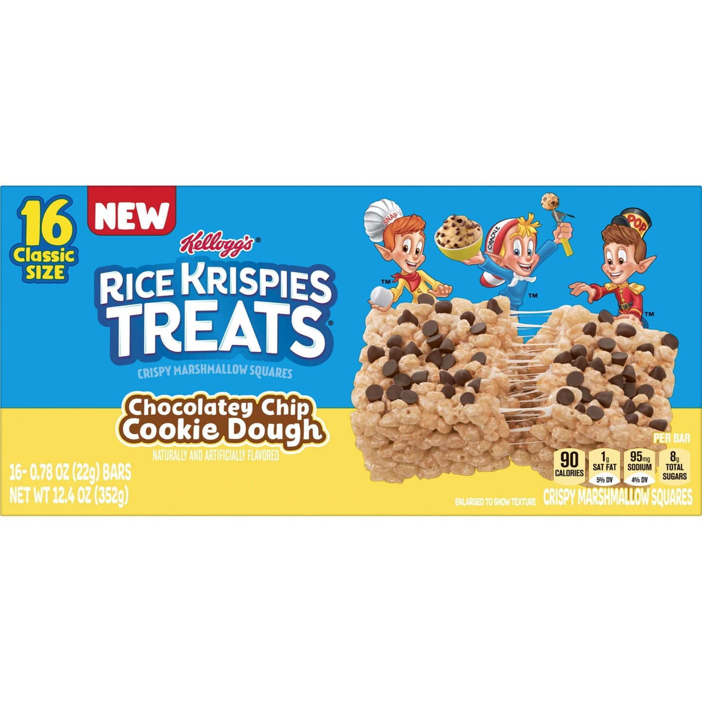 Rice Krispies Treats Marshmallow Snack Bars, Lunch Snacks, Chocolatey Chip Cookie Dough, 12.4oz Box (16 Count)