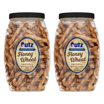 Utz Braided Honey Wheat Pretzel Twists, 24 oz Barrel (2 Count), Thick Crunchy Snack, Brown