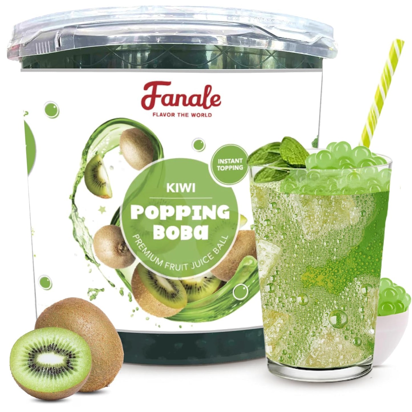 Fanale Popping Boba Pearls for Bubble Tea - Kiwi Flavor - 7 lb Bursting Boba for Shakes, Desserts, Smoothies