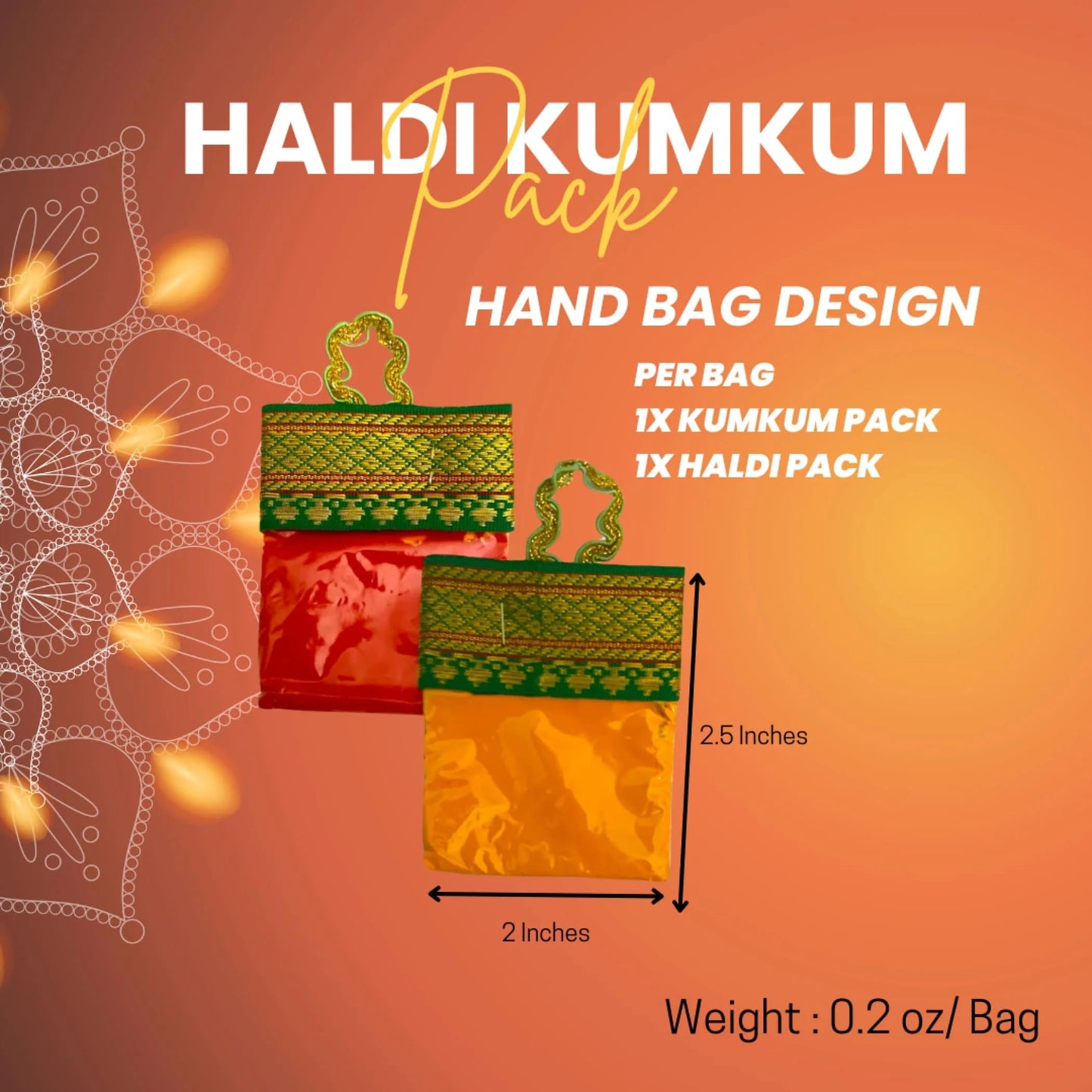 Lovenspire Haldi Kumkum Packets Bulk 20 Pc Handbag Style Mini Packs Enhanced Sindoor And Turmeric Powder Combo - Hindu Thamboolam Set For Indian Wedding Havan Durga Puja Festive Essentials Return Gift