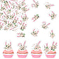 33PCS Edible Floral Easter Bunny Ear Cupcake Toppers Edible Pink White Rabbit Ears Cupcake Picks Wafer Paper Easter Day Cake Top