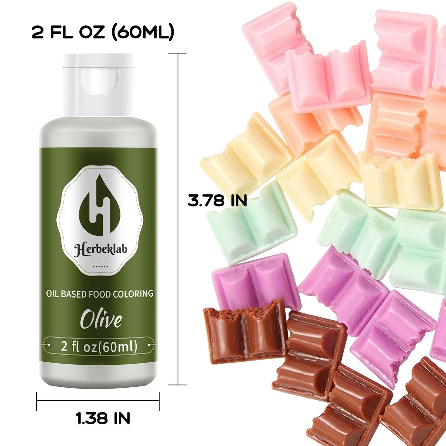 Herbeklab Olive Oil Based Food Coloring, 2 Fl Oz Concentrated Olive Green Dye for Melting Chocolate, Candy Melts, Cake Pops, Strawberries