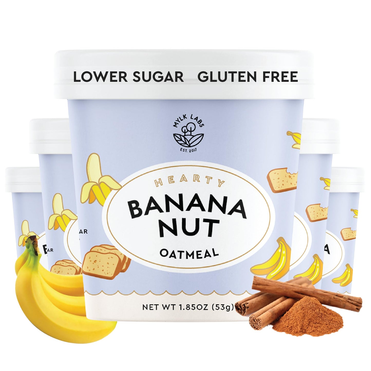 Mylk Labs Banana Nut Protein Oatmeal Cups  Whole Grain  Low Sugar  High Fiber Breakfast with Superfoods  Quick & Easy  On the Go  Instant Oatmeal  Rolled Oats  Gluten Free  Vegan  Nut Free  6 Pack