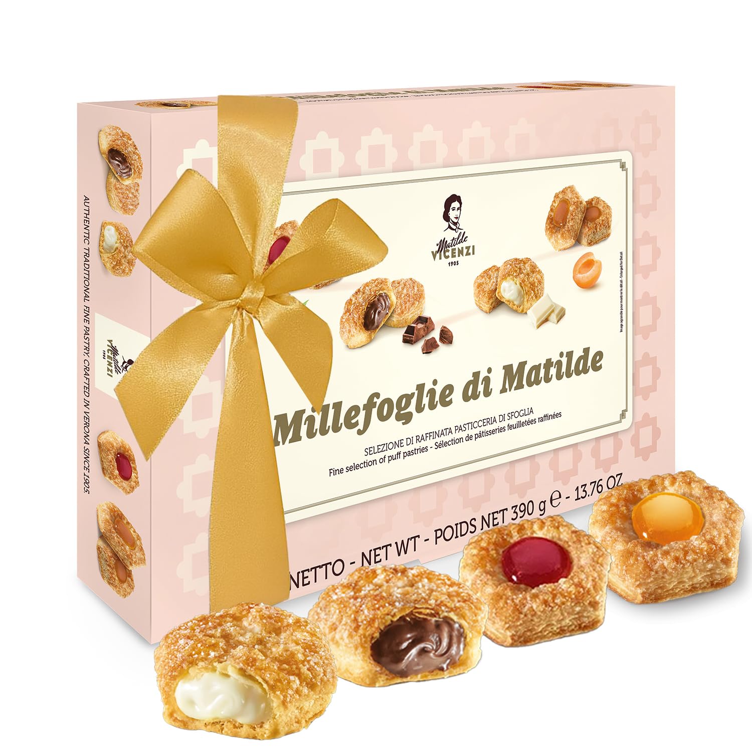 Matilde Vicenzi Millefoglie Ditalia Fine S Of Italian Pastries - Gourmet Gifts For Thanksgiving, Christmas - Assortment Of Vanilla, Apricot, Chocolate, & Raspberry Cookies - 13.76 Oz (390G)