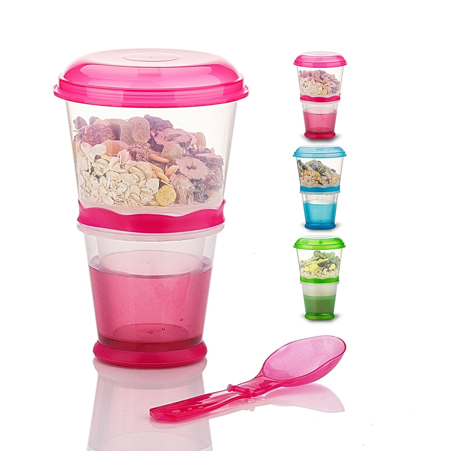 Cereal On The Go, Cup Container Breakfast Drink Milk Cups Portable Yogurt And Travel To-Go Food Containers Storage With Spoon(Re