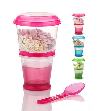 Cereal On The Go, Cup Container Breakfast Drink Milk Cups Portable Yogurt And Travel To-Go Food Containers Storage With Spoon(Re