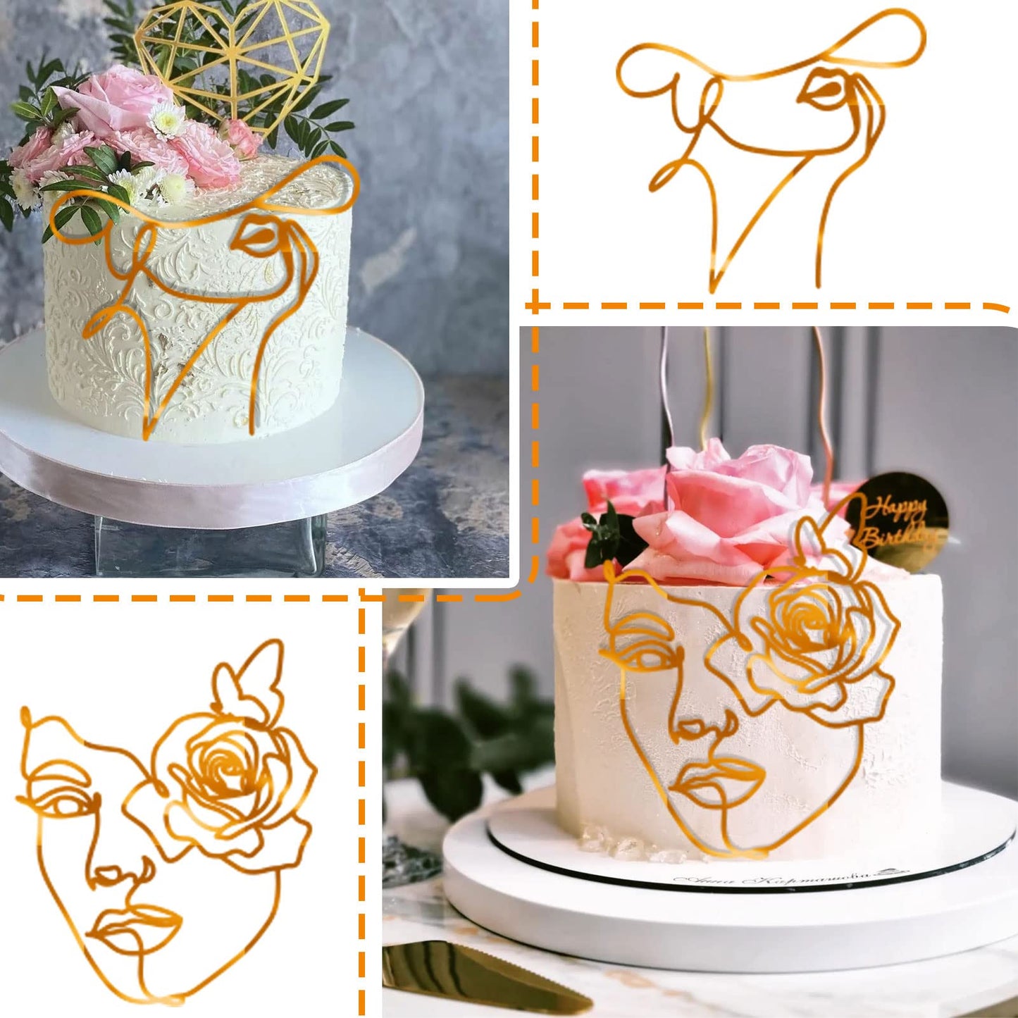 12 Pcs Acrylic Lady Face Cake Topper Minimalist Art Happy Birthday Cake Toppers Women Wedding Cake Decoration For Wedding Birthd