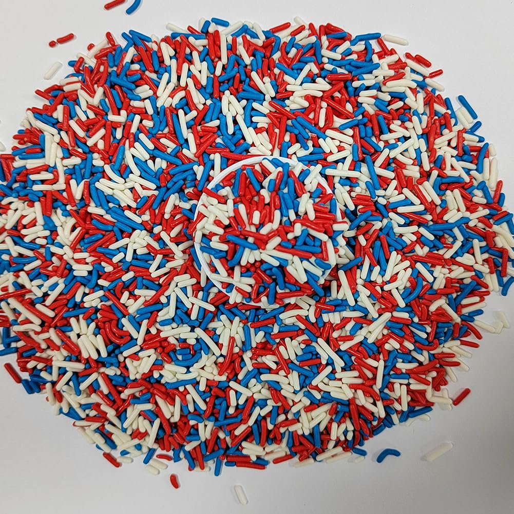 Senchanting Patriotic Red White And Blue Jimmies Sprinkles, Edible Sprinkle Mix, Birthday Jimmy Sprinkles Toppers For Decorating