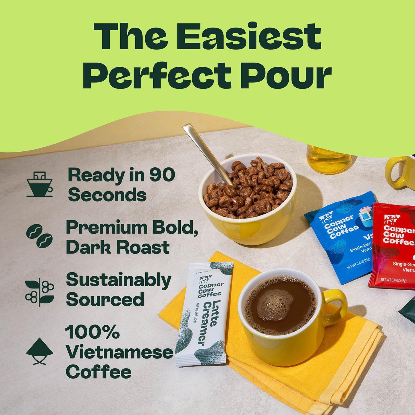 Copper Cow Coffee Premium Vietnamese Coffee: Single-Serve Classic Lattes (8 Lattes, Includes: 8 Coffees & 8 Milk Creamers)