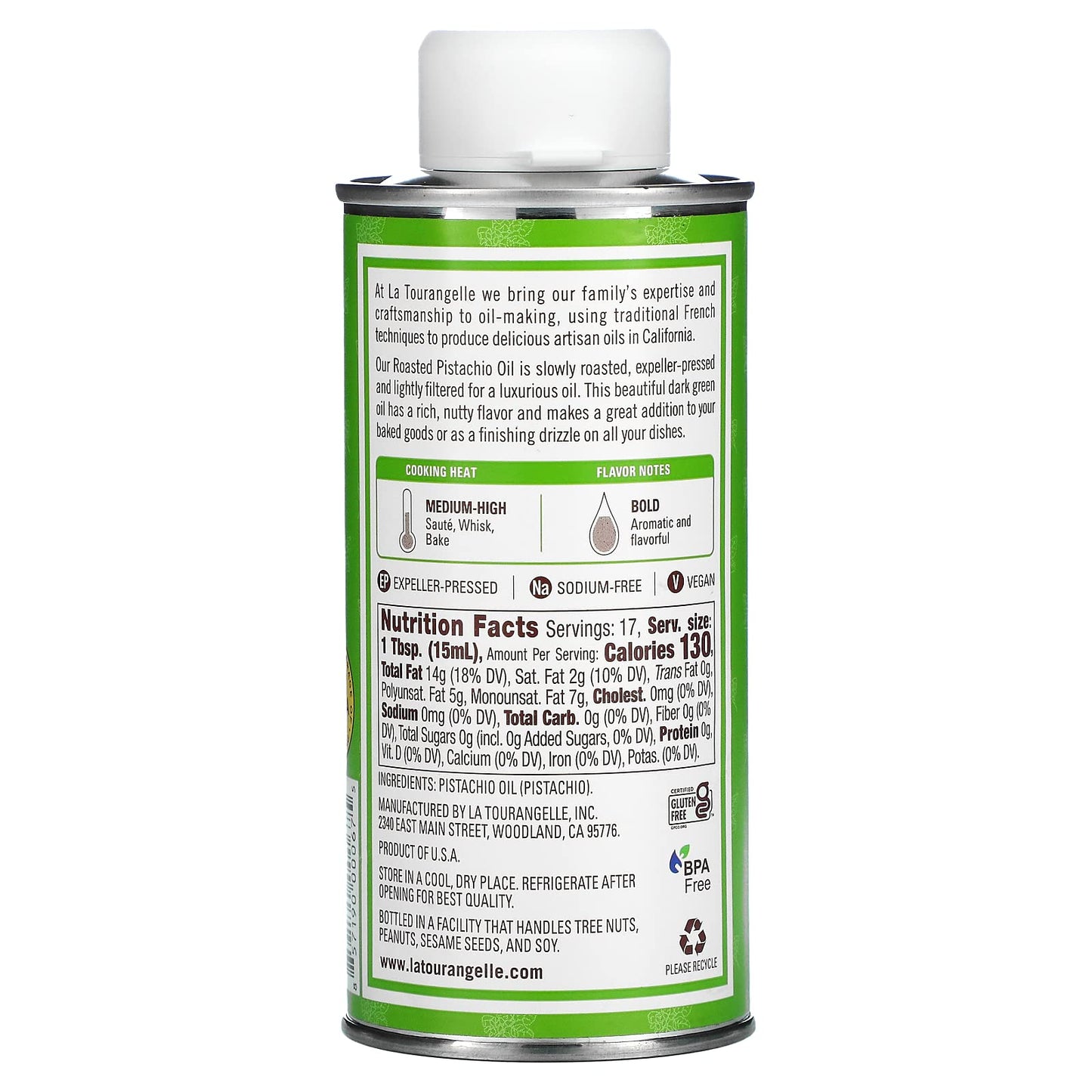La Tourangelle, Roasted Pistachio Expeller-Pressed Oil For Cooking, Baking, And Beauty, Adds Flavor To Vinaigrettes, Sauces, Mar