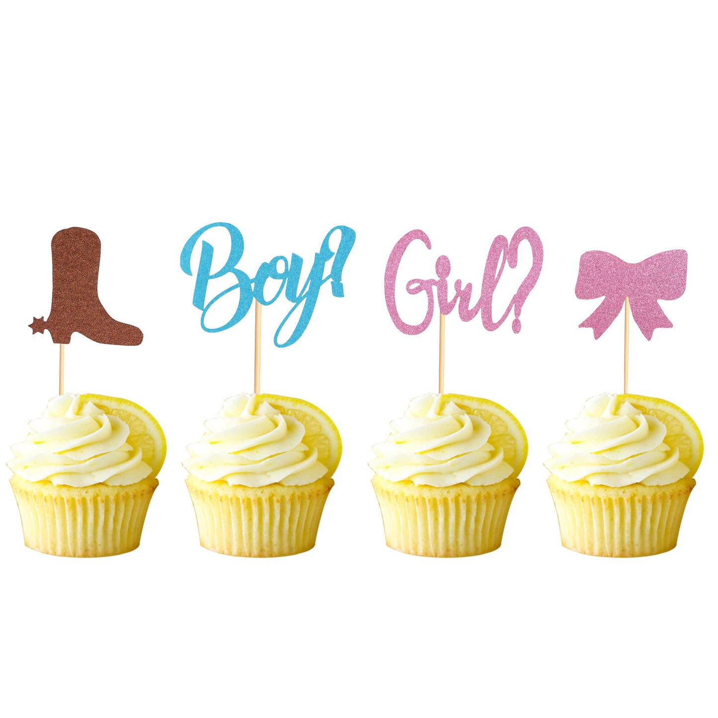 Arthsdite 48Pcs Boy Or Girl Cupcake Toppers Boots Or Bows Gender Reveal Cupcake Picks Baby Shower Cake Topper Decorations For Ki