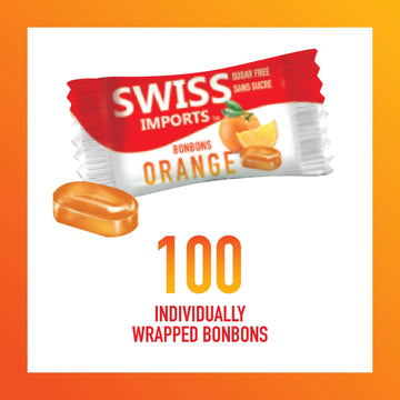 Swiss Imports Sugar Free Bonbons Hard Candy Drops, Orange, 100 Individually Wrapped Pieces, 250G/8.8Oz
