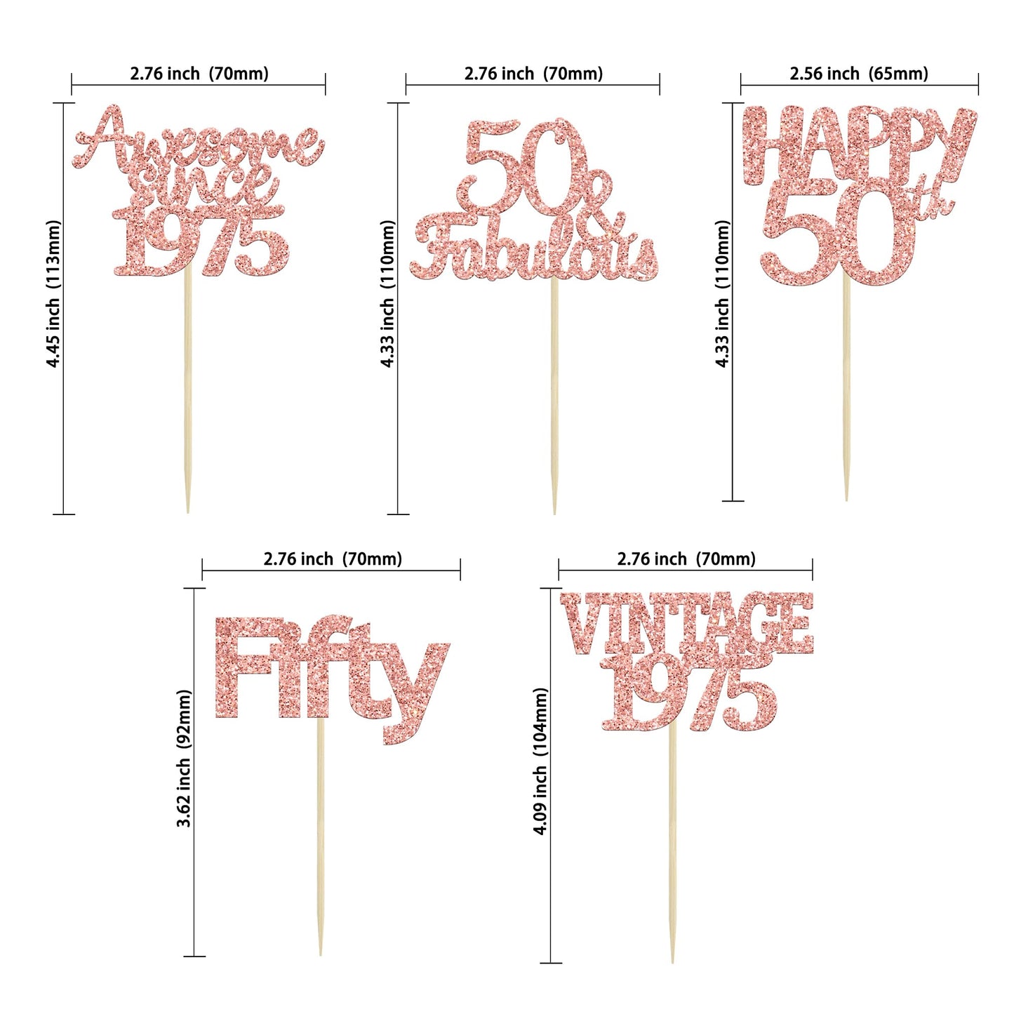 Gyufise 30Pcs Rose Gold Vintage 1973 Cupcake Toppers Glitter Awesome 1973 Fifty 50 Fabulous Cheers to 50 Years Birthday Cupcake