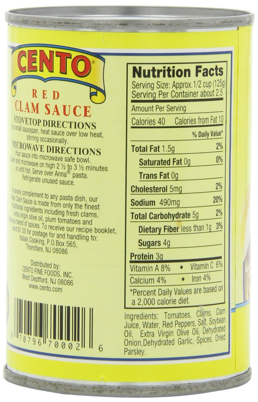 Cento Red Clam Sauce, 10.5 Ounce Cans (Pack Of 12)