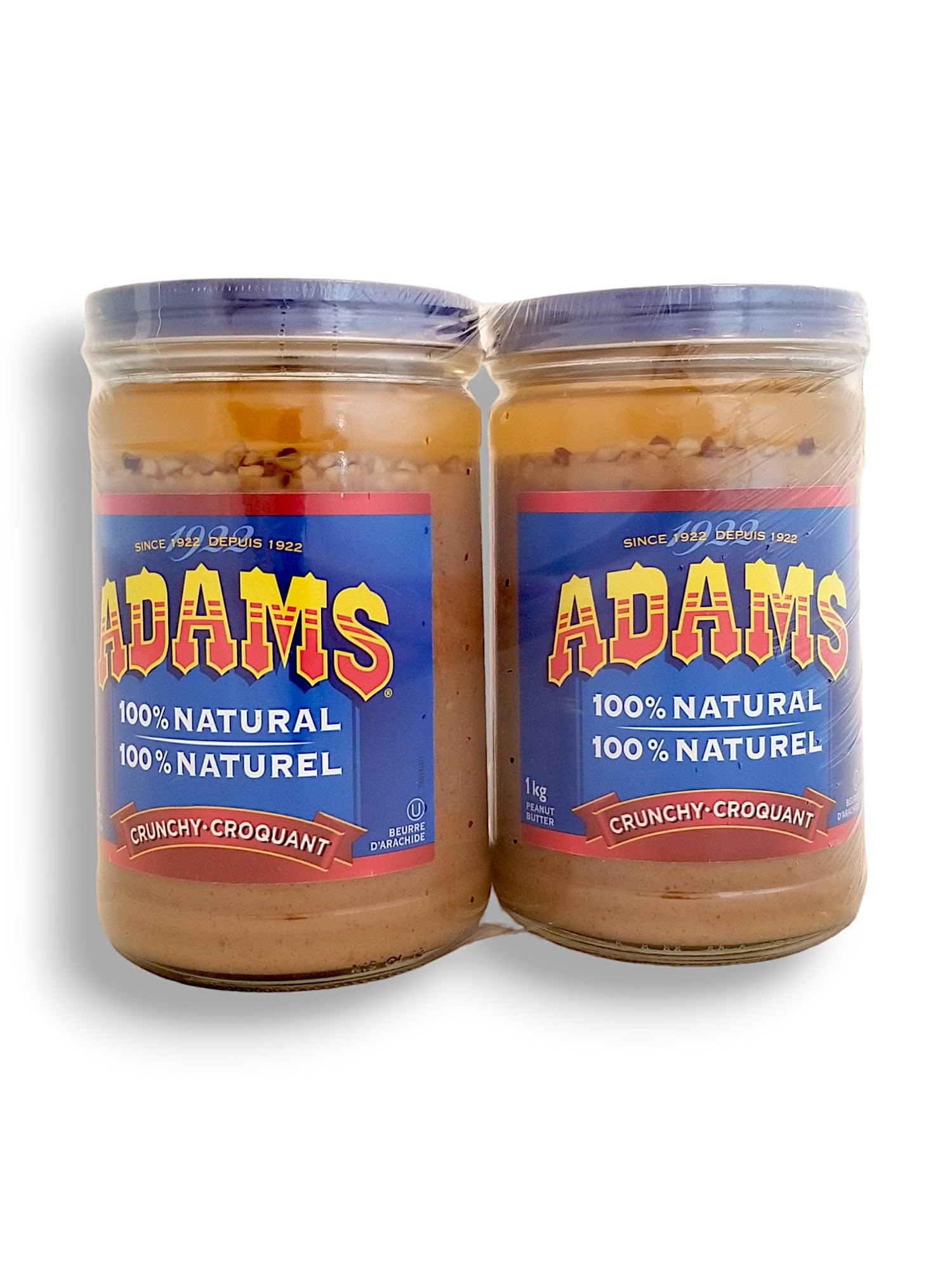 Adams 100% Natural Crunchy Peanut Butter, 2 Pack, 2X1Kg/70.5 Oz