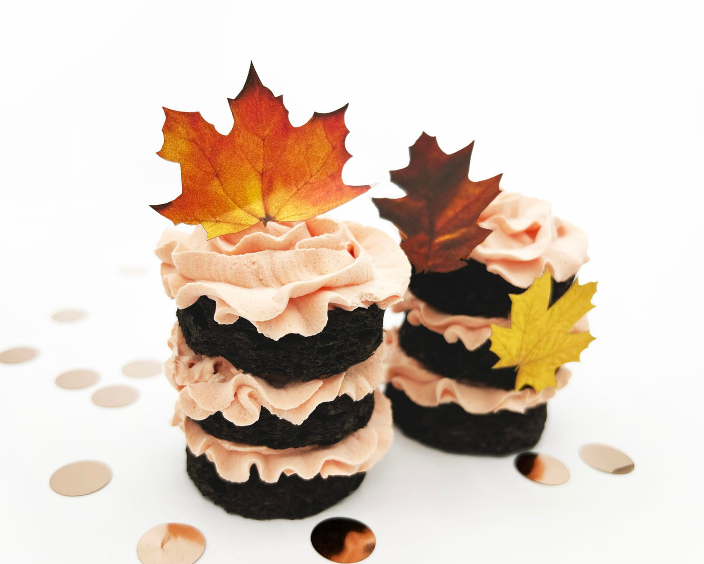 Sugar Robot Inc. Edible Fall Leaves Set of 15 - Wafer Cake & Cupcake Toppers - 3 to 1.5 inches - Red Orange Yellow Brown Leaves