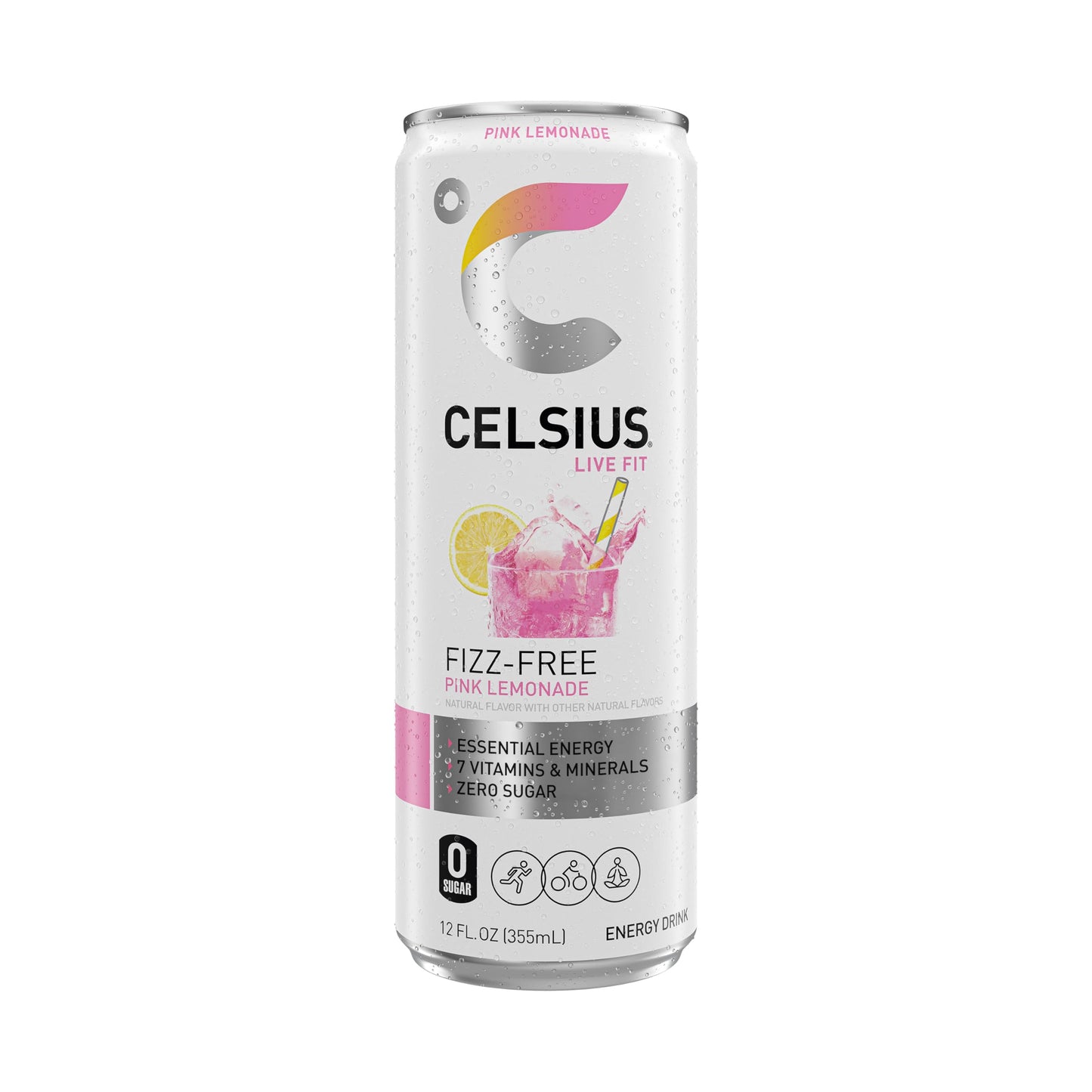 CELSIUS Fizz Free Pink Lemonade  Sugar Free Energy Drink  12 Fl Oz (Pack of 12)