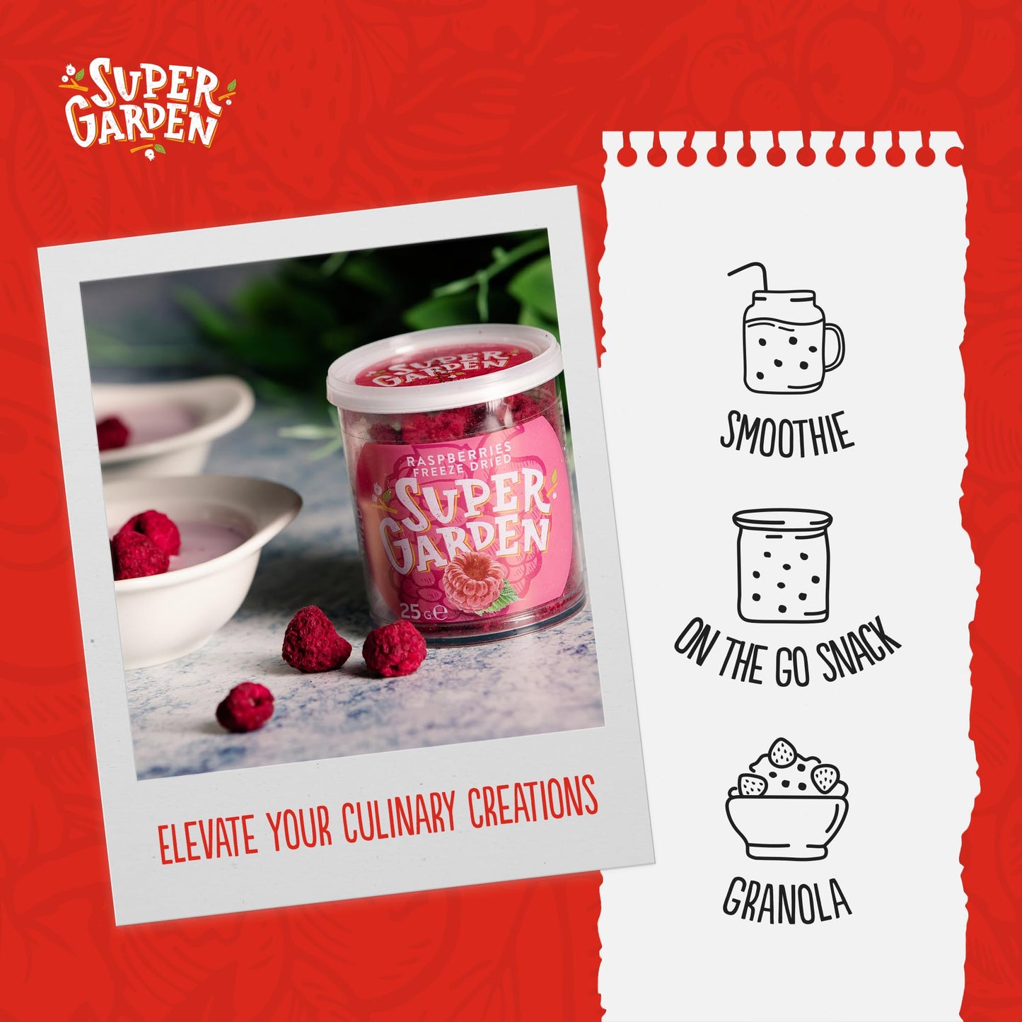 Super Garden Freeze Dried Raspberries | Crunchy Whole Berries | Freeze Dried Berries For Snacking, Topping, Or Baking | Deliciou