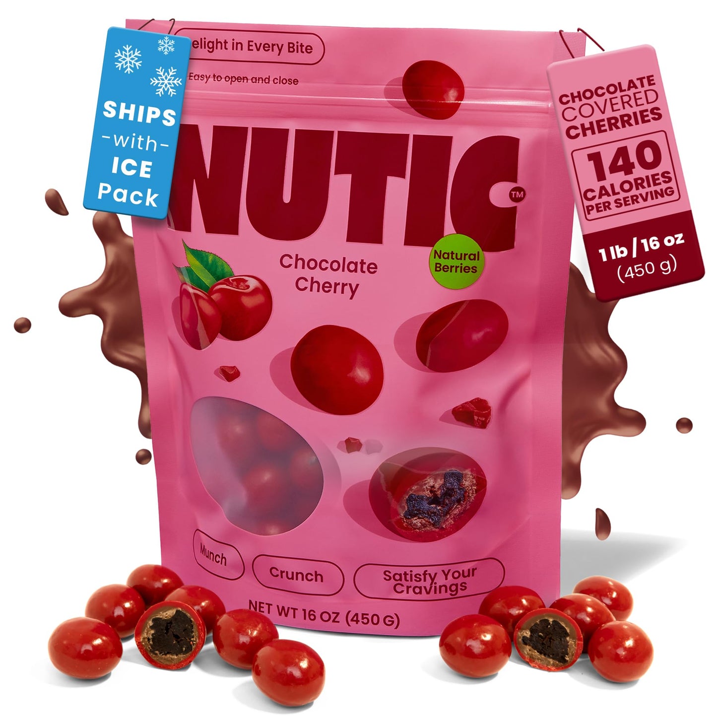 Nutic Chocolate Covered Cherries - 1Lb, Tart Dried Fruit Coated In White And Milk Chocolate - Chocolate Dried Red Cherry Cordial