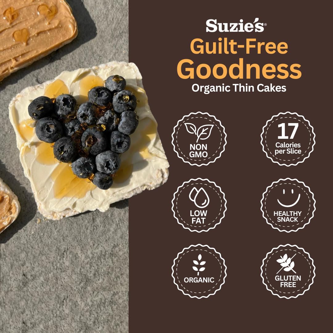 Suzie'S Organic Lentil & Brown Rice Cake Thins|6 Pack|Usda Organic, Non-Gmo, Fat-Free, Sugar-Free, Gluten-Free|Low-Calorie Snack