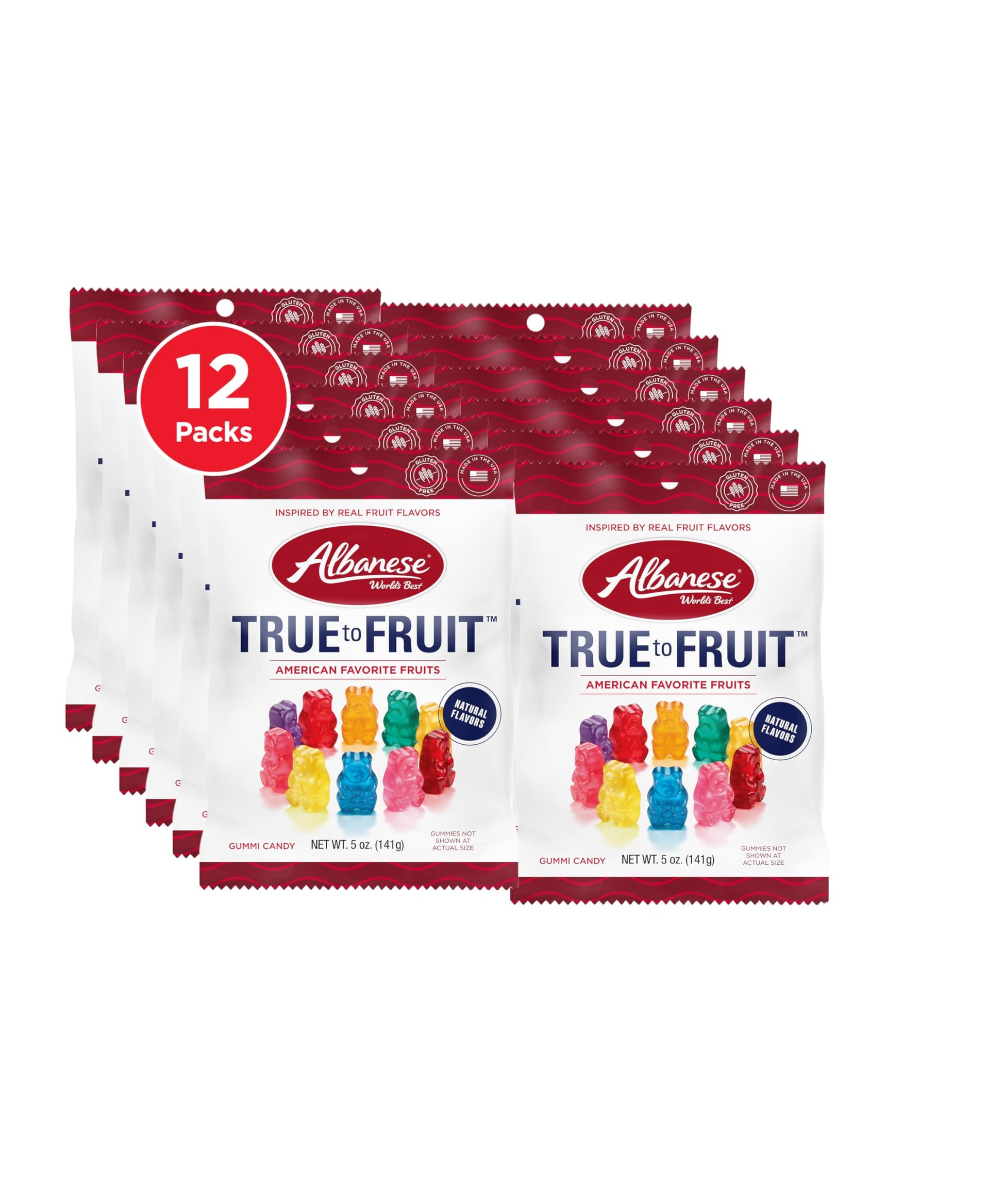 Albanese World'S Best True To Fruit - American Favorite Fruits Gummies, 5Oz Bag (Pack Of 12), Individually Wrapped Soft & Chewy