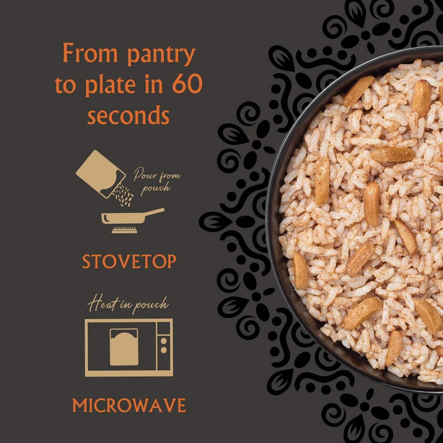 Mina Festive Rice, With Toasted Almonds & Cinnamon, Ready to Eat, Brown Rice, Side Dishes, Microwave Rice, Vegan Protein, Non-GM
