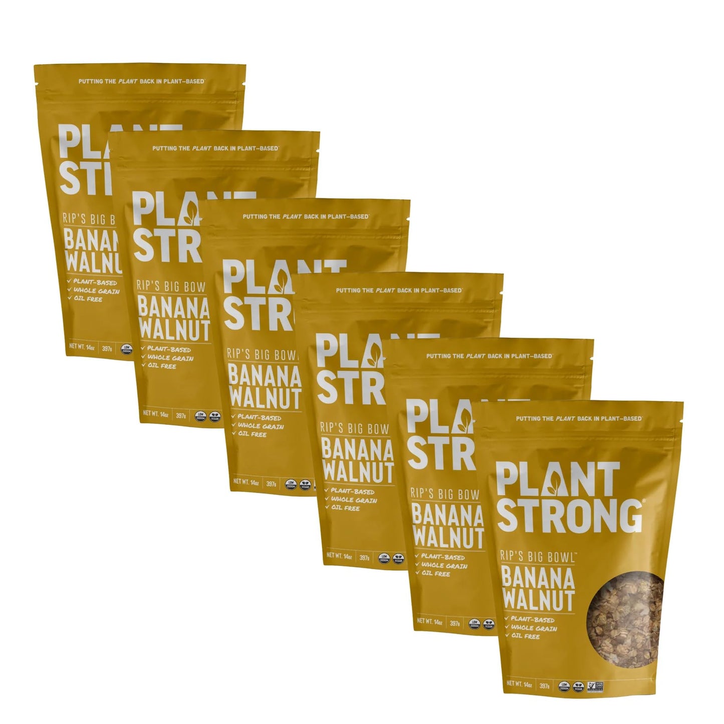 PLANTSTRONG Banana Walnut Cereal, Non-GMO, Whole-Grain, 14oz Bags, 6-Pack